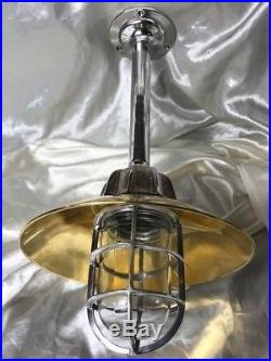 Long Steel & Brass Vintage Style Industrial Ships Caged Ceiling Pendant Light