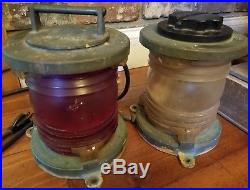 Lot Of 2-large Vtg Working Perko Brass All Round Marine Electric Lamp Ship Light