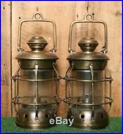 Lot of 2 Vintage Brass Oil Lantern Ship Deck Lamp Nautical Lights