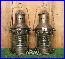 Lot of 2 Vintage Brass Oil Lantern Ship Deck Lamps Nautical Lights