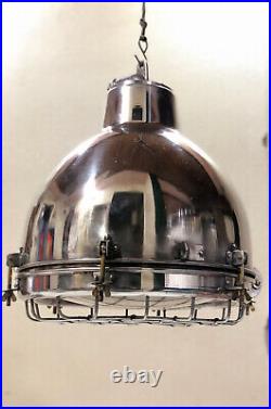 Marine Cargo Original Old Vintage Refurbished Aluminum Fluted Ceiling Light -Big