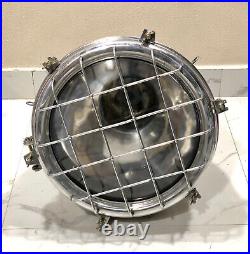 Marine Cargo Original Old Vintage Refurbished Aluminum Fluted Ceiling Light -Big