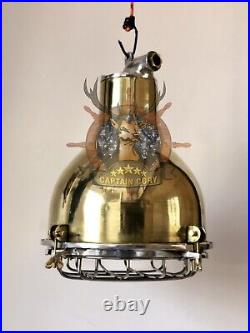 Marine Industrial Brass & Aluminum Vintage Chandelier Ceiling Ship Pendant Light