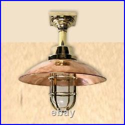 Marine Passageway Light Brass with Copper Shade Antique Vintage Light Fixture