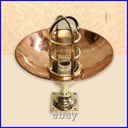 Marine Passageway Light Brass with Copper Shade Antique Vintage Light Fixture