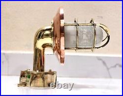 Marine Theme Vintage Swan Neck Brass Wall Light with Copper Shade & White Glass