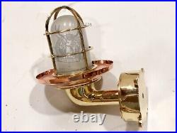 Marine Theme Vintage Swan Neck Brass Wall Light with Copper Shade & White Glass