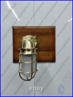 Marine Vintage Satin Brass Wall Sconce Light with Junction Box & White Glass