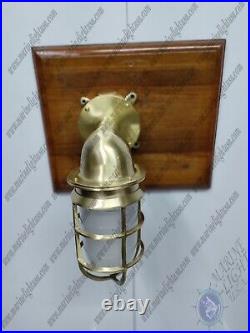 Marine Vintage Satin Brass Wall Sconce Light with Junction Box & White Glass