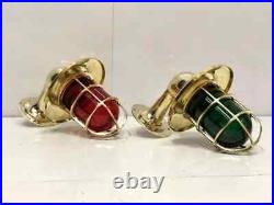 Marine Vintage Ship Brass Swan Color Glass Nautical Ship Sconce Light 2 Pieces