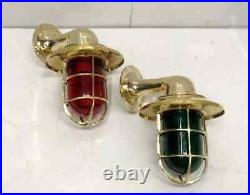 Marine Vintage Ship Brass Swan Color Glass Nautical Ship Sconce Light 2 Pieces