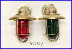 Marine Vintage Ship Brass Swan Color Glass Nautical Ship Sconce Light 2 Pieces