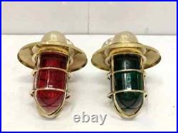 Marine Vintage Ship Brass Swan Color Glass Nautical Ship Sconce Light 2 Pieces