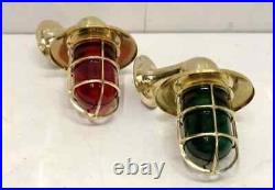 Marine Vintage Ship Brass Swan Color Glass Nautical Ship Sconce Light 2 Pieces