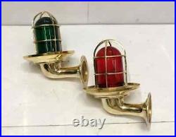 Marine Vintage Ship Brass Swan Color Glass Nautical Ship Sconce Light 2 Pieces