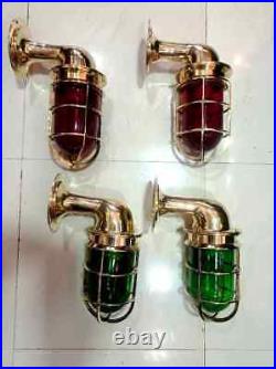 Marine Vintage Ship Brass Swan Color Glass Nautical Ship Sconce Light 2 Pieces