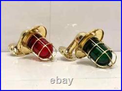 Marine Vintage Ship Brass Swan Color Glass Nautical Ship Sconce Light 2 Pieces