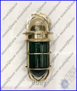 Marine Vintage Solid Brass Wall Swan Nautical Light Green Glass Halloween Sale