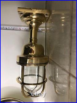 Maritime Industrial Old Brass Ceiling Post Mount Wiska Bulkhead Lamp Fixture