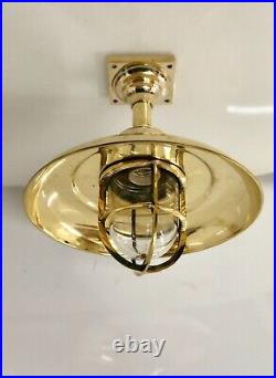 Maritime Theme Old Brass Wiska Bulkhead Lamp Fixture with Big Shade