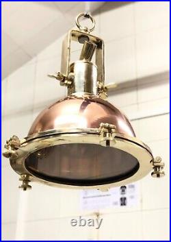 Maritime Vintage Brass and Copper Hanging Cargo Small Pendant Light with Hook