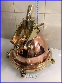 Maritime Vintage Brass and Copper Hanging Cargo Small Pendant Light with Hook