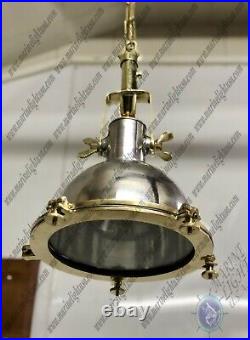 Maritime Vintage Style Brass & Aluminum Nautical Ceiling Pendant Light Small