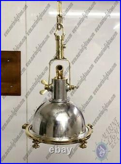 Maritime Vintage Style Brass & Aluminum Nautical Ceiling Pendant Light Small