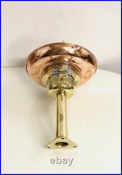 Mid Century Vintage Style Brass Mount Light with Triangle Base & Copper Shade