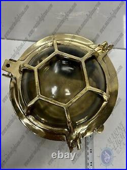 Modern Industrial Vintage Style Hexagon Cage Nautical Brass Bulkhead Deck Light