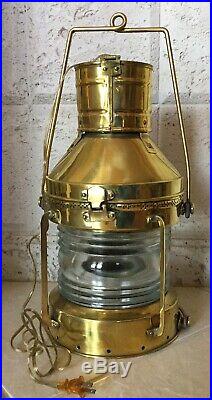 NEW Antique/Vintage Brass XL ANCHOR Ship Light Oil Lamp with Globe + Electric