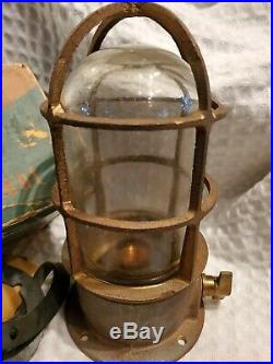 NEW OLD STOCK Vintage Russell & Stoll Brass Ship's Light Explosion Proof withMount