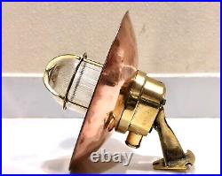 Nautical Antique Brass Original Triangle Base Wall Swan Light With Copper Shade