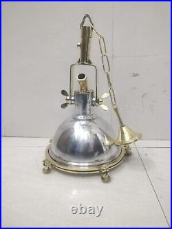 Nautical Antique Marine Aluminum & Brass Hanging Pendant Vintage Light