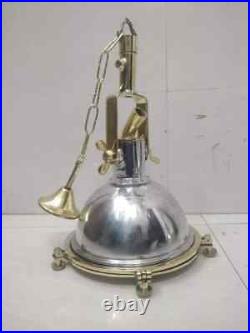 Nautical Antique Marine Aluminum & Brass Hanging Pendant Vintage Light