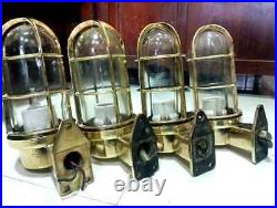 Nautical Antique Vintage Marine Ship Passageway Brass Bulkhead Wall Light 4 Pcs