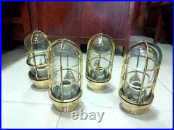 Nautical Antique Vintage Marine Ship Passageway Brass Bulkhead Wall Light 4 Pcs