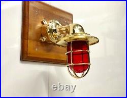 Nautical Antique Vintage Style Brass Wall Light with Junction Box Red Glass