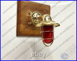 Nautical Antique Vintage Style Brass Wall Light with Junction Box Red Glass