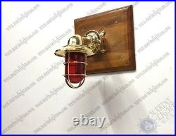 Nautical Antique Vintage Style Brass Wall Light with Junction Box Red Glass