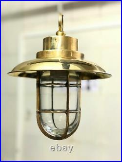 Nautical Authentic Marine Ship Brass Long Vintage Hanging Light With Shade/Hook