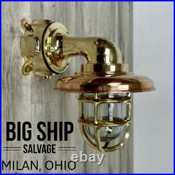Nautical Brass Bulkhead Dock Light With Copper Rain Cap