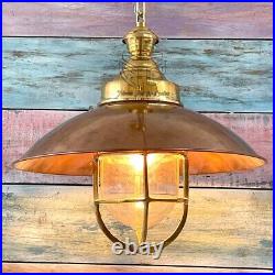 Nautical Brass Hanging Light with Copper Shade Passageway Bulkhead Ship