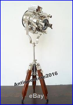 Nautical Chrome Searchlight with Tripod Stand Spot Light Studio Vintage Table Lamp