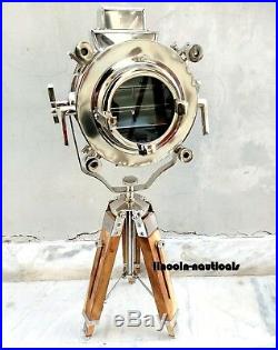 Nautical Designer Brass Floor Lamp With Tripod Vintage Search Light