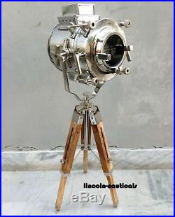 Nautical Designer Brass Floor Lamp With Tripod Vintage Search Light