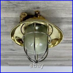 Nautical Frosted Globe Brass Ceiling Light With Brass Deflector Cover