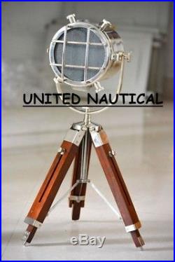 Nautical Industrial Spot Light With Wooden Tripod Lighting Floor Vintage stand