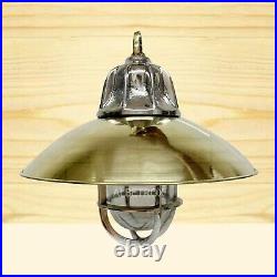 Nautical Light Aluminum With Brass Shade Hanging Marine Vintage Antique
