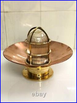 Nautical Marine Brass Metal Vintage Old Bulkhead Wall Lamp with Copper Shade